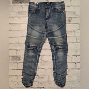 Urban Black Moto Biker Jeans Zipper Knee Distressed Denim 32